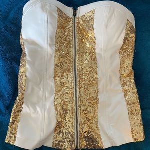 Beautiful White Gold Glitter Bustier Top
